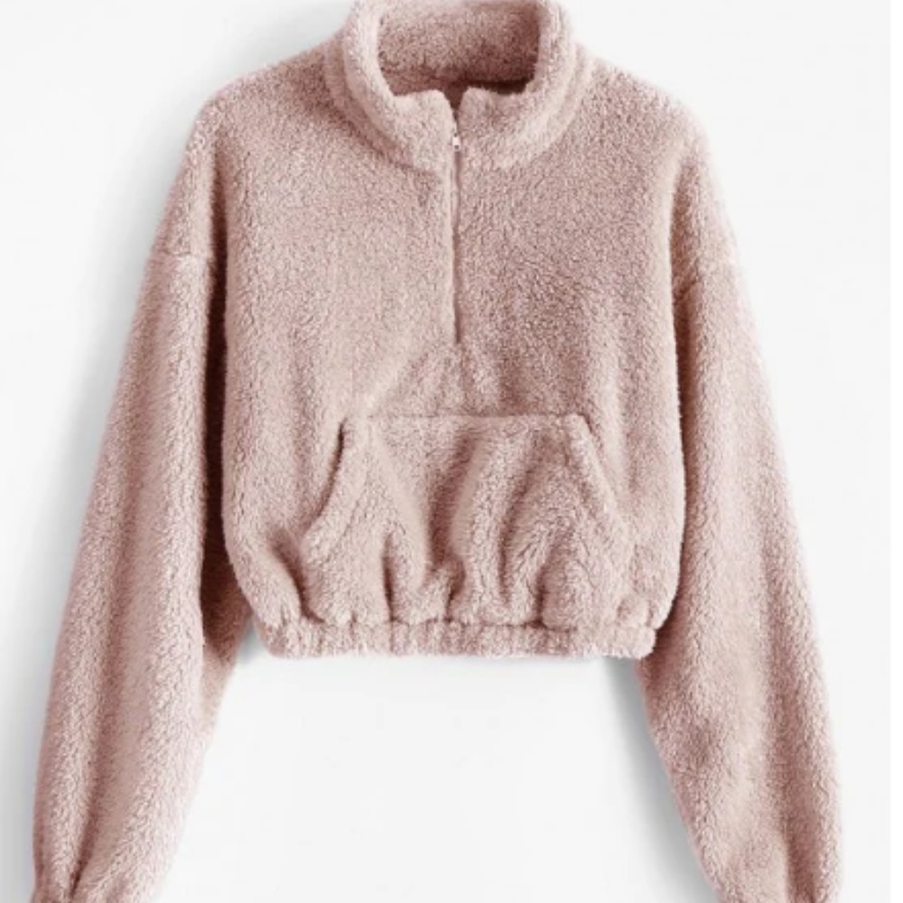 Cropped Faux Fur Sweatshirt
